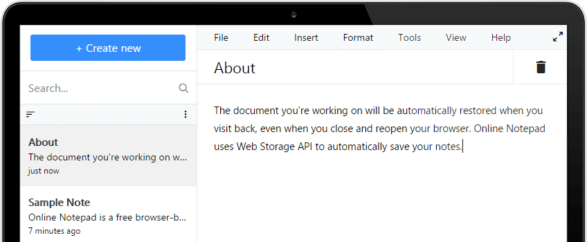 Useinfo Online Notepad Screenshot